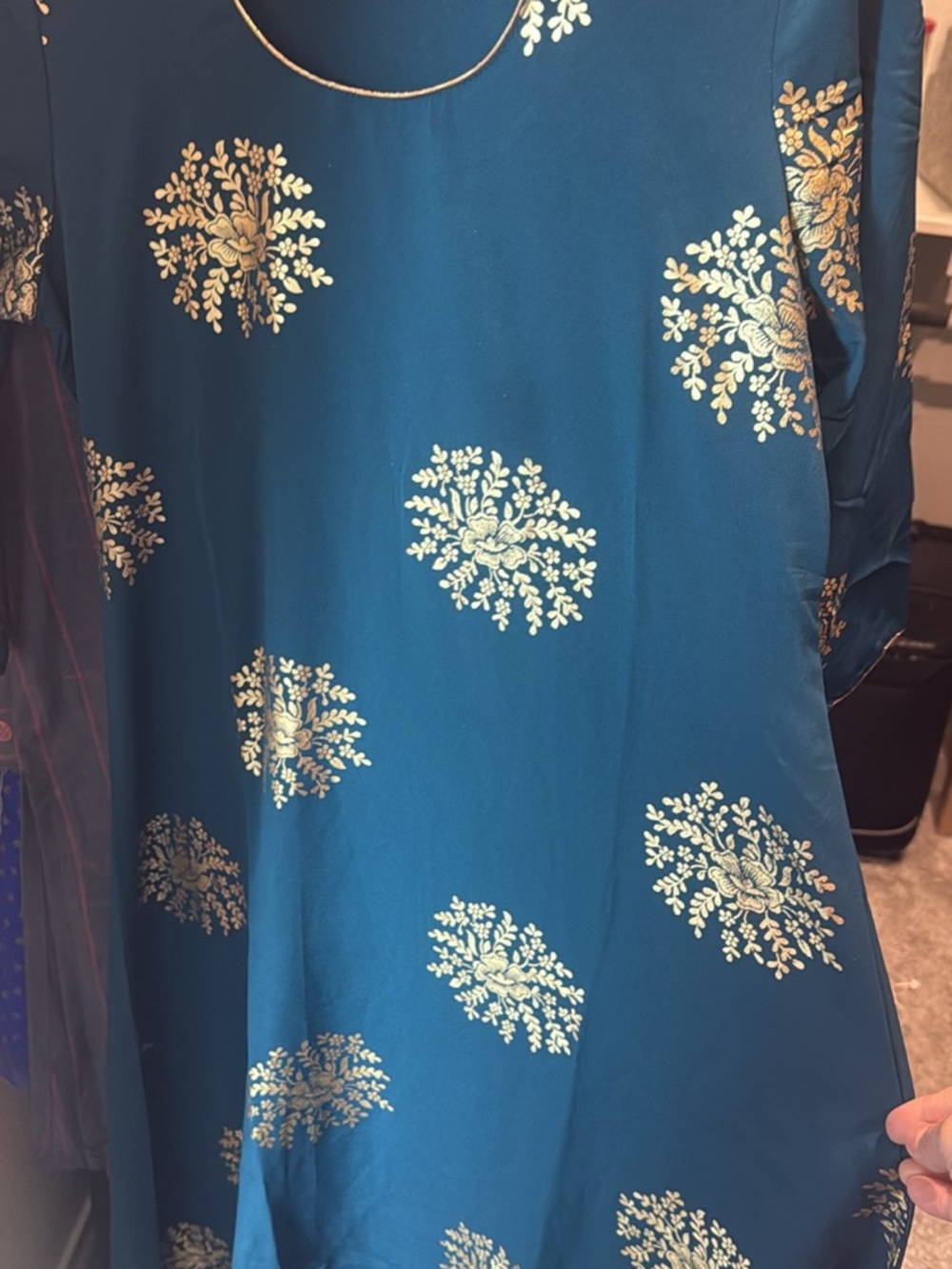 Teal Blue Floral Print Kurta Top